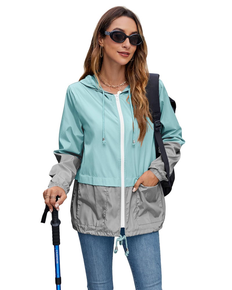 Hount Women's Lightweight Hooded Raincoat Waterproof Packable Active Outdoor Rain Jacket (S-3XL) (Mint Green, Small) - Image 4